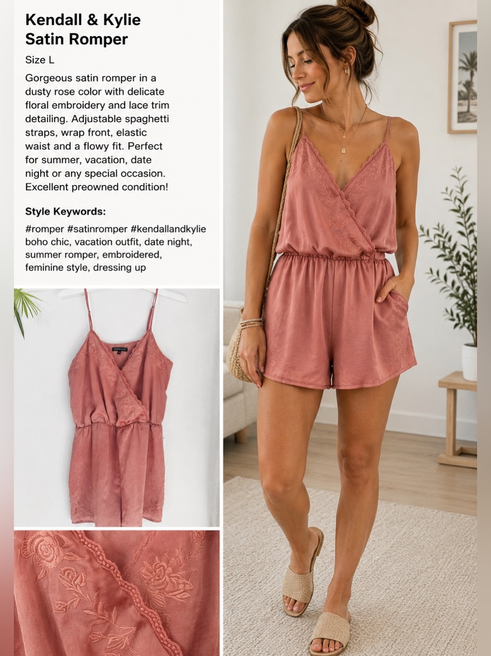 Kendall & Kylie  Blush Pink Satin Romper Size L